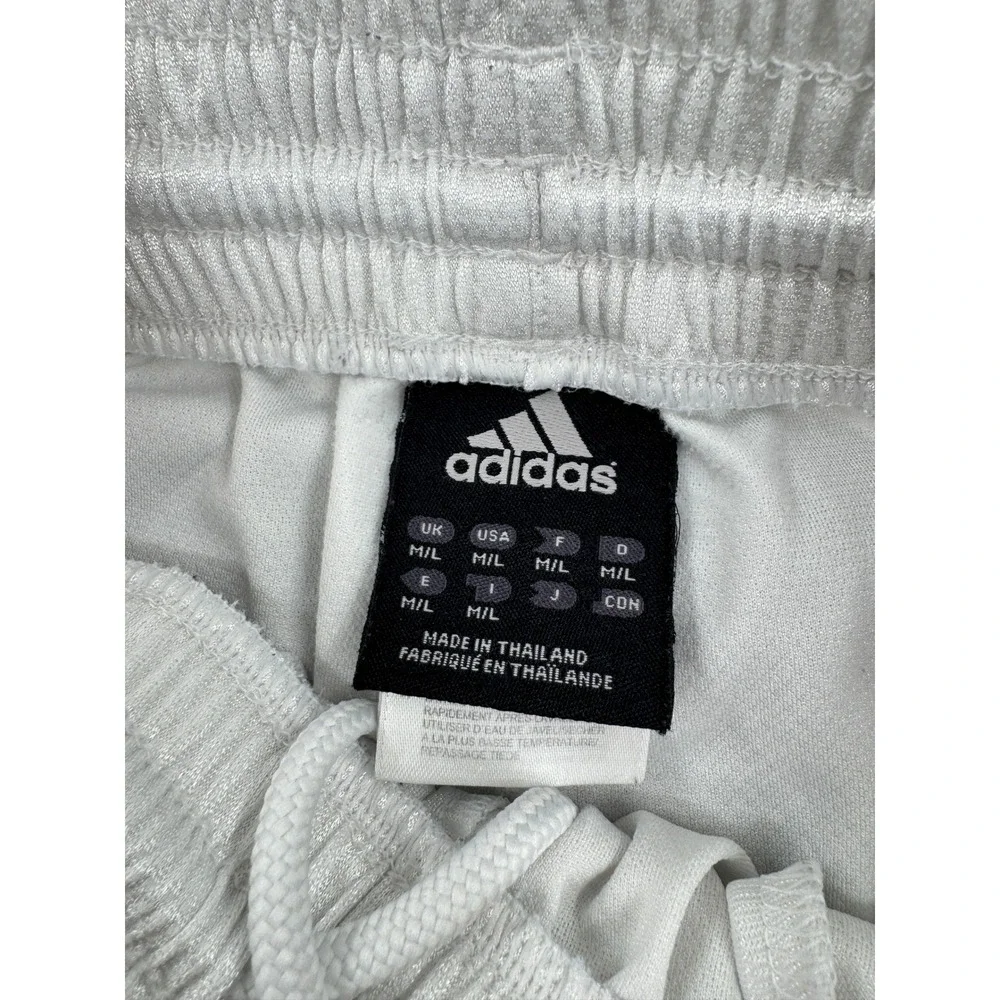 Vintage Y2K Adidas Mens Basketball Shorts White Striped Shiny Mesh Baggy M/L